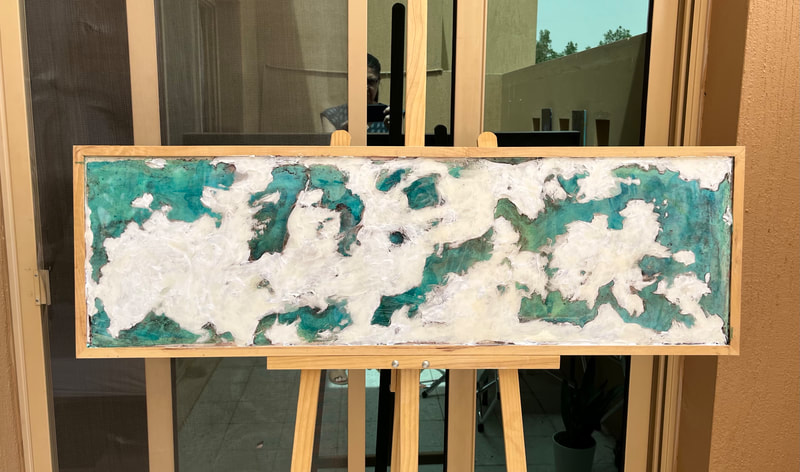Iced Lands - mixed media with resin coat - 117 x27 cm